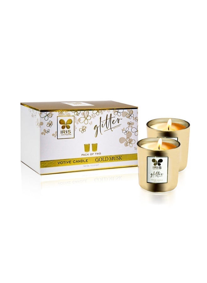 IRIS CELESTE Gold Votive Candles Set of 2 - Gold Musk Fragrance | Perfect for festivities, celebrations, gifting and even for your home decoration - Image 3